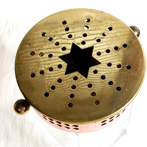 MCM VINTAGE BRASS COPPER CANDLE HOLDER / WARMING DISH / TEA WARMER - Picture 9 of 12